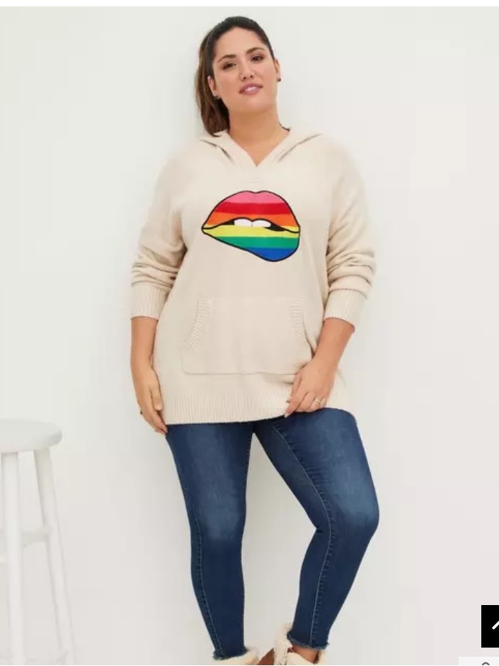 Torrid Raglan Hoodie Sweater - Rainbow Lips Oatmeal Size 1